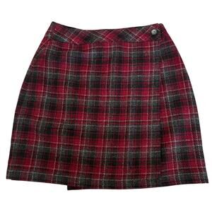 VTG 90s Plaid Wrap Wool Mini Skirt 6 Dark Academia Preppy Clueless Burgundy